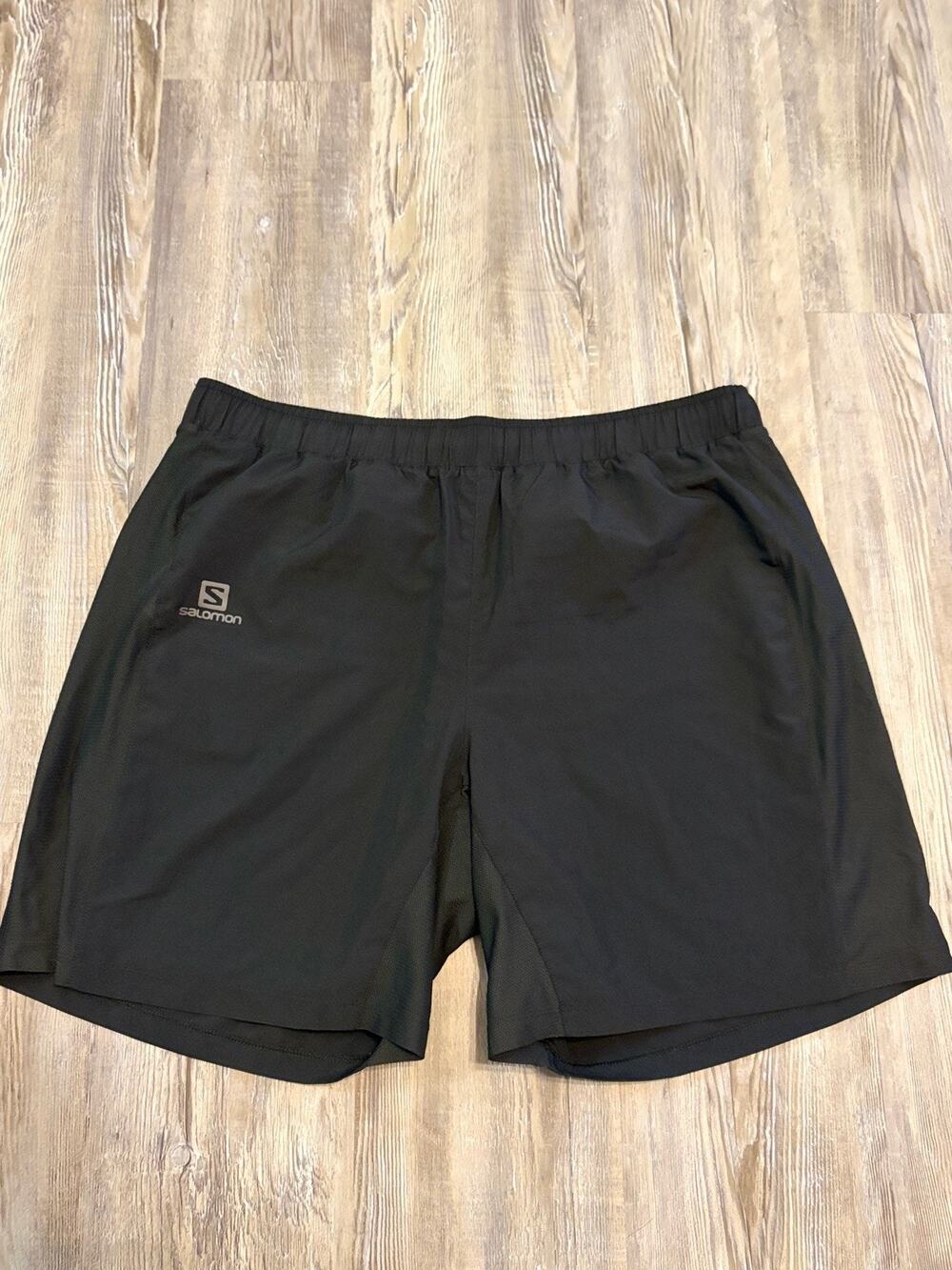 Salomon Running Shorts Men’s XL Black Athletic Trail Running Zip Pocket